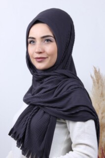 Pleated Hijab Shawl Smoked - 100282913 - 