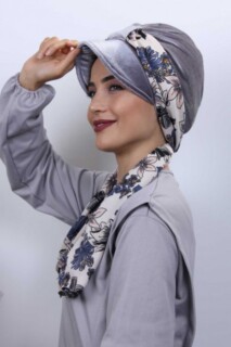 Velvet Scarf Hat Bonnet Gray