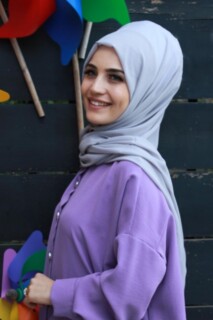 Plain Chiffon Shawl Gray - 100285451 - 