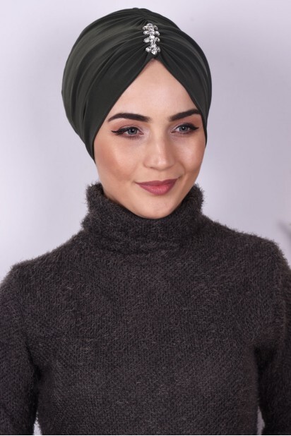حجر بونيه مطوي أخضر كاكي - 