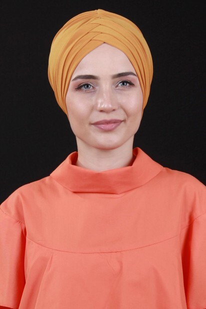 بونيه خردل أصفر على الوجهين بثلاثة خطوط - Hijab