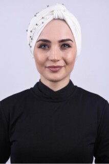 بونيه ملفوفة باللؤلؤ أبيض - Hijab
