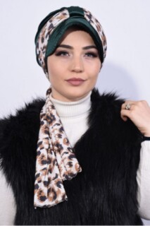 Bonnet & Turban - قبعة مخملية وشاح بونيه أخضر زمردي - Hijab
