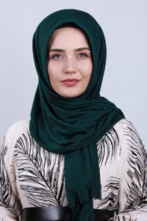 Pleated Hijab Shawl Emerald Green - 100282919 - 