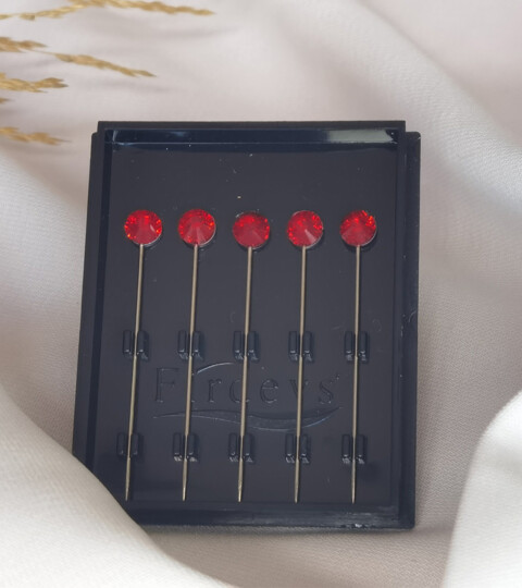 Crystal hijab pins Set of 5 Rhinestone Luxury Scarf Needles 5pcs pins - Red - 100298896