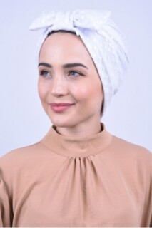 Papyon Model Style - بونيه بفيونكة دانتيل أبيض - Hijab