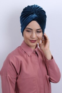 Velvet Nevru Bonnet Petrol Blue