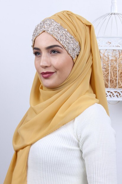 Stone Design Bonnet Shawl Gold Yellow