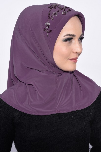 Practical Sequin Hijab Dark Dried Rose - 100285507 - 