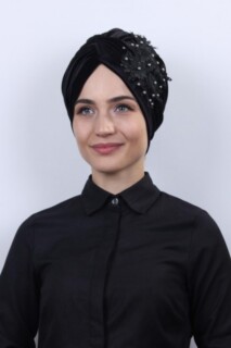 Evening Model - Velvet Guipure Vera Bonnet Black - 100283047 - Hijab