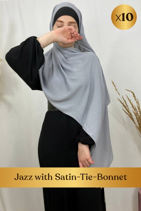 Hijab jazz bonnet à nouer intégré intérieur satin - en box 10 pièces - 