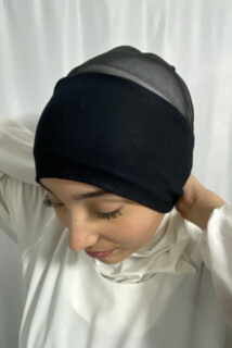 Bonnet With Tie - بونيه ربطة عنق بسيطة باللون الأسود - Hijab