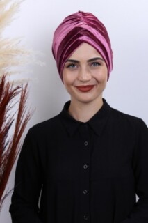 Cross Style - Velvet 3-Striped Bonnet Dried Rose - 100283005 - Hijab