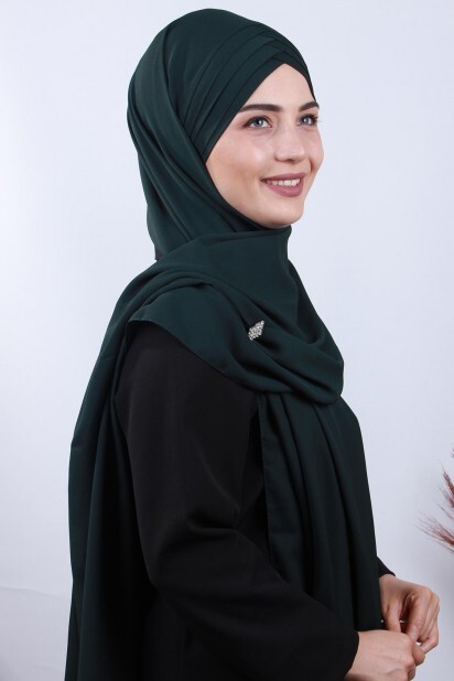 4 Draped Hijab Shawl Dark Emerald Green - 100285081 - 