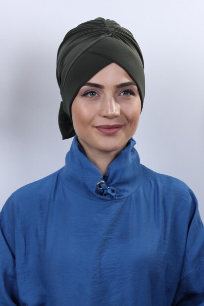 Bowtied Double-Sided Bonnet Khaki Green - 100285283 - 