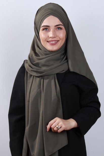 4 Draped Hijab Shawl Khaki Green - 100285079 - Hijab