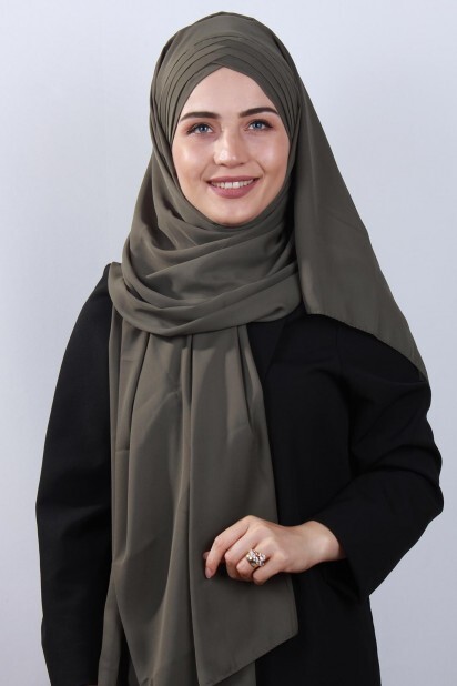 4 Draped Hijab Shawl Khaki Green - 100285079 - 