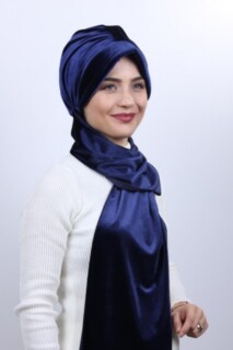 Velvet Shawl Hat Bonnet Navy Blue - 100283138 - 