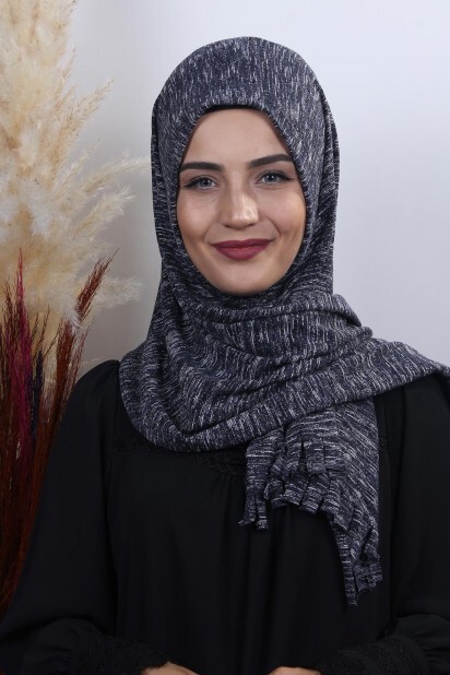 Knitted Shawl - Knitwear Practical Hijab Shawl Navy Melange - 100282921 - Hijab