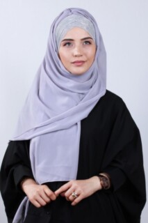 Hijabs Cross Style - شال فضي متقاطع بثلاثة خطوط رمادي - Hijab