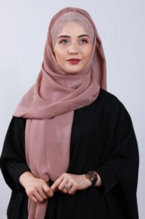 Featured Product - شال بتصميم متقاطع 3 خطوط فضي ، مينك - Hijab