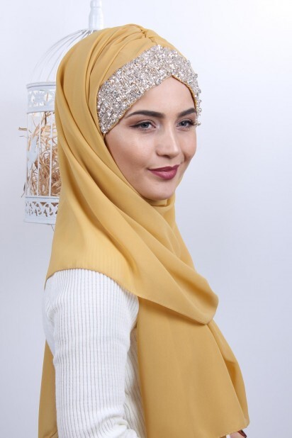 Stone Design Bonnet Shawl Gold Yellow