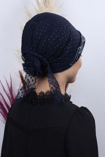Tulle Polka Dot Leaf Bone Navy Blue