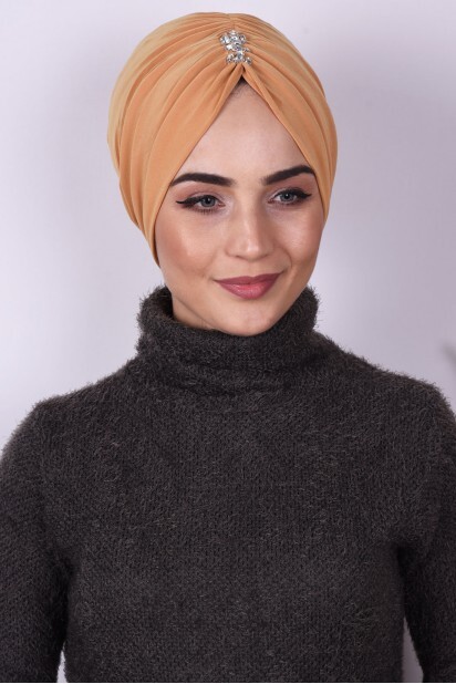 Evening Model - Stone Pleated Bonnet Mustard Yellow - 100285023 - Hijab