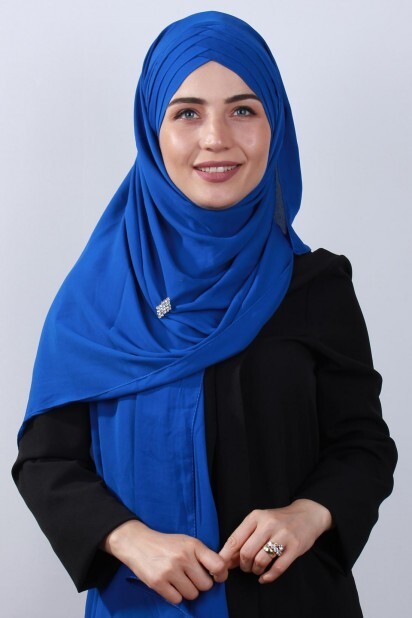 4 Drapé Hijab Châle Sax - 