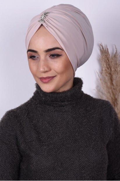 بونيه مطوي بأحجار بيج - 