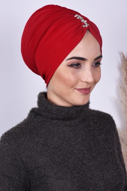 بونيه مطوي باللون الأحمر - 
