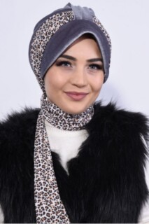 Hat-Cap Style - قبعة مخملية وشاح بونيه أنثراسايت - Hijab