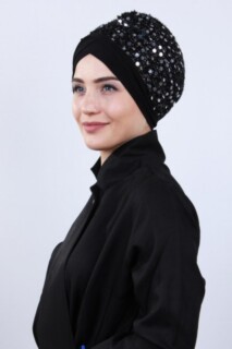 غطاء رايات مزين بالترتر أسود فضي - 