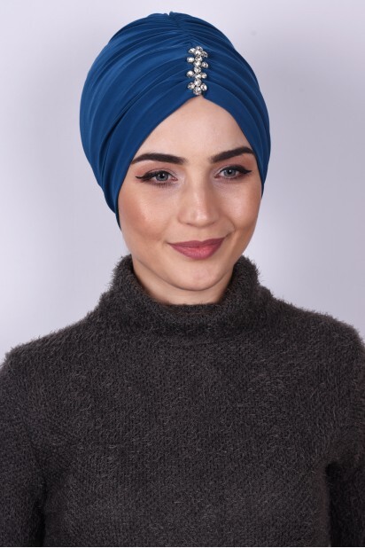 Stone Pleated Cap Petrol Blue - 100285026 - 