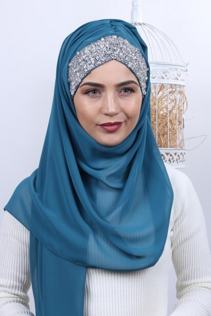 Stone Design Bonnet Shawl Petrol Blue