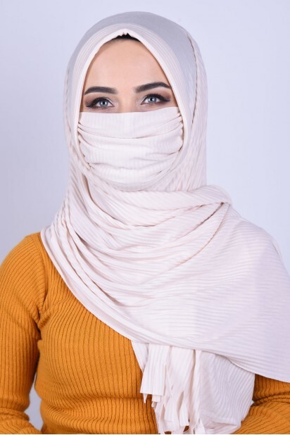 Masked Plisse Shawl - Châle Masqué Crème - Hijab
