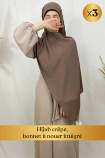 Hijab crêpe, bonnet à nouer intégré - En box 3 pièces