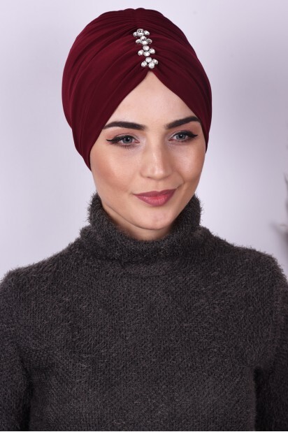 حجر بونيه مطوي أحمر كلاريت - Hijab