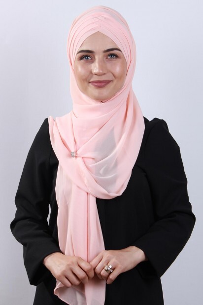 4 Hijab Châle Drapé Saumon - 