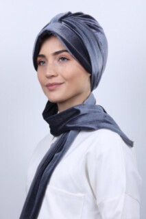 Cap-Hat Style - قبعة شال مخملية بونيه أنثراسايت - Hijab