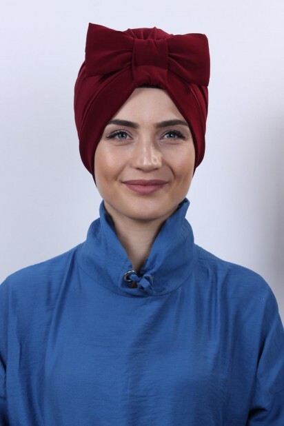 Bowtied Double-Sided Bonnet Claret Red - 100285279 - 