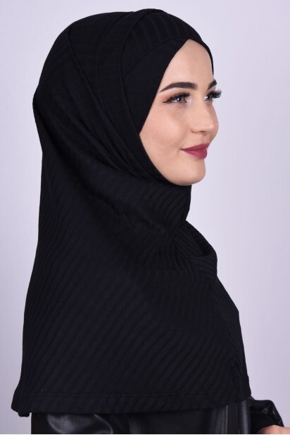 Cross Bonnet Knitwear Hijab Black - 100285231 - 