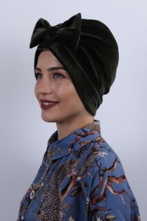 المخملية القوس بونيه الكاكي الأخضر - Hijab