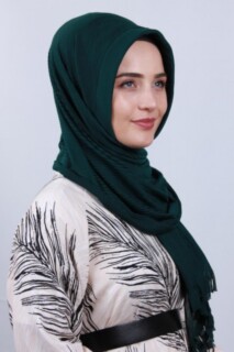 Pleated Hijab Shawl Emerald Green - 100282919 - 