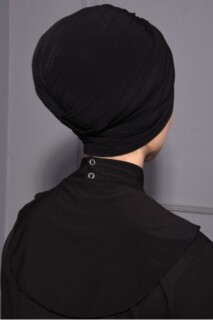 Col Hijab à Bouton Pression Noir - 