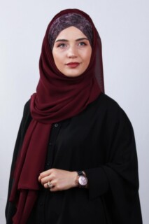 Ready Hijab - Glittery 3-Stripes Cross Shawl Plum - 100285575 - Hijab