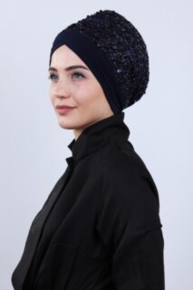 غطاء رايات مزين بالترتر أزرق كحلي - 