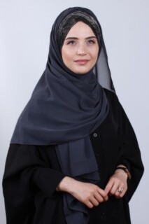 Hijabs Cross Style - شال فضي 3 خطوط متقاطع مدخن - Hijab