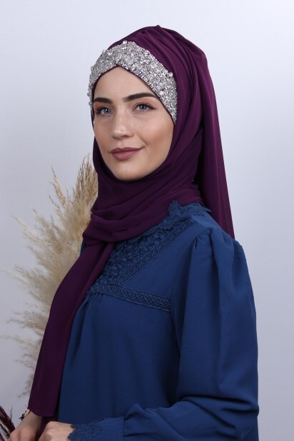 Stone Design Bonnet Châle Prune - 