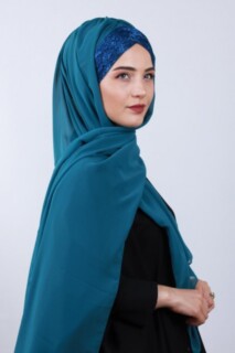 Châle Croisé 3 Rayures Pailleté Bleu Pétrole - 